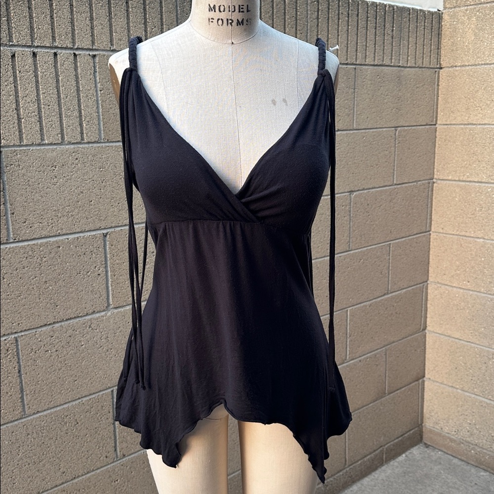 Vintage Juniors Large 11/13 Black V Neck Camisole Top Coquette 90s Y2K.